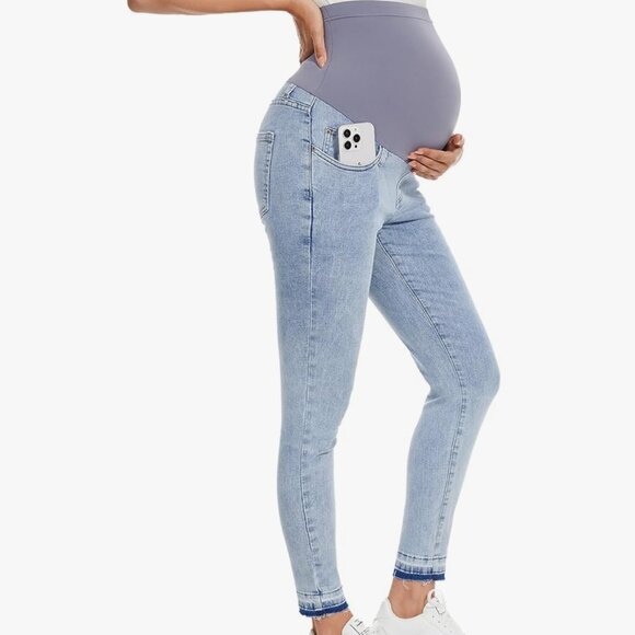 Women's Maternity Jeans Size Small Over Belly Skinny Stretchy Denim Pants Comfy - Picture 2 of 14